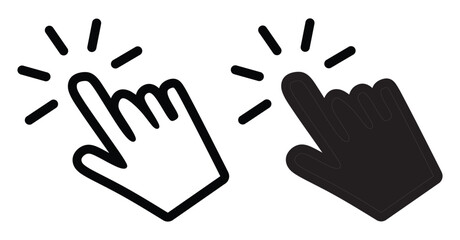Hand clicks icons set filled and outline. Vector illustration.