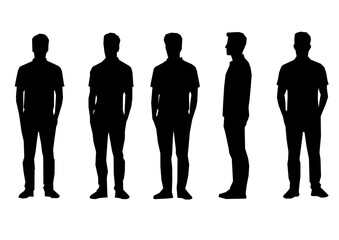 Silhouette of a perfectly proportioned man in elegant formal wear, posing with both hands in his pockets. Designed for model profiles, employee icons, celebrity features, and modern magazine covers. 