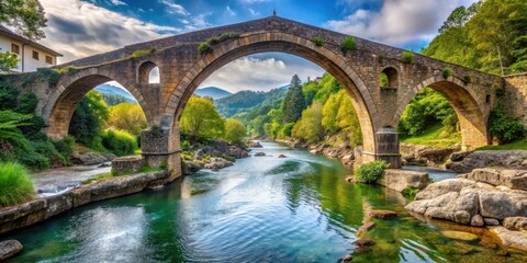 Fototapeta premium Ancient Roman bridge over the river On?s in Cangas de On?s , Spain, architecture, Spain