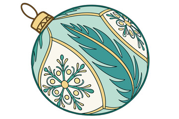 19 Christmas ornament, delicate glass bauble, teal and gold, intricate snowflake design, feather motif, metallic accents, frosted effect, photorealistic, highly detailed, soft lighting, festive decora