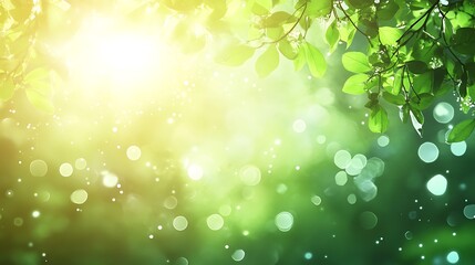 Obraz premium Lush green foliage bathed in sunlight with bokeh effect.