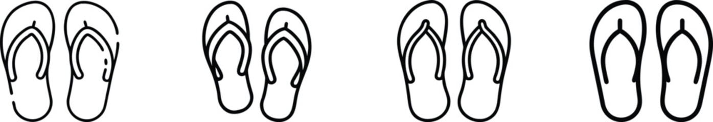 Flip Flops Icon Set Featuring Summer Slippers in Minimal Vector Style, Beach Footwear Symbols, Casual Sandals Collection for Vacation, Holiday, and Warm Weather Concepts