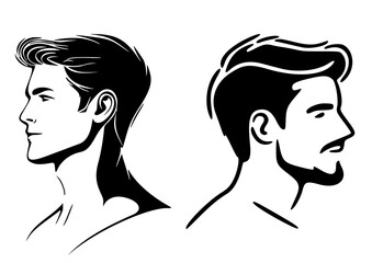 Silhouette of a head with side-parted hair and neat contours. Fits clean barbershop branding, salon posters, or formal-looking male avatars for profiles and icons.