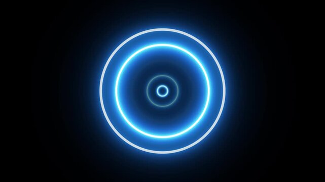 Glowing Blue Neon Circles Pulsating Light Effect on Black Background Technology Animation neon light