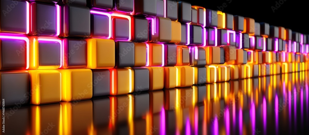 Aufkleber abstract background with neon cubes and glowing blocks