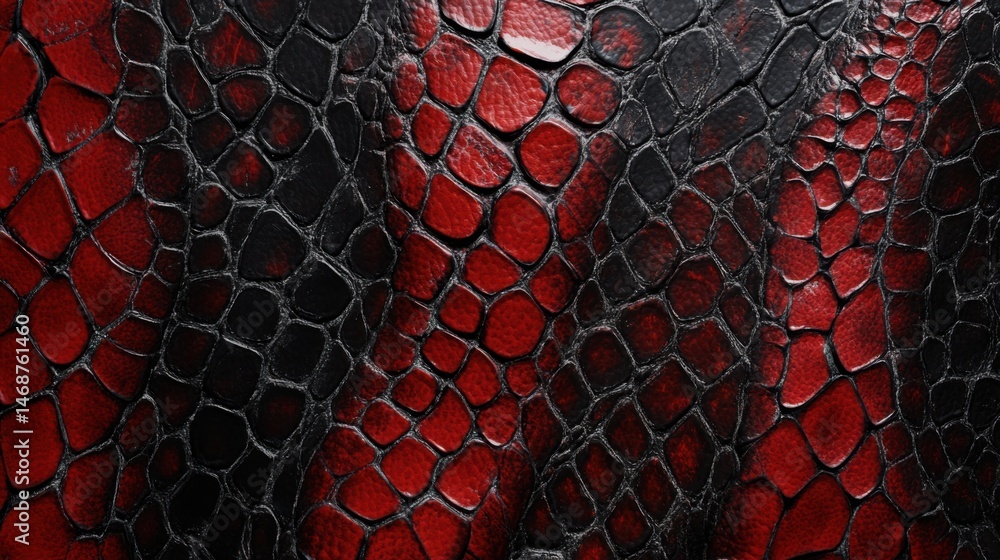 Poster textured close-up of reptile skin pattern featuring black and red colors with intricate details