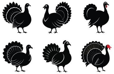 Set of black turkey vector silhouette illustration design