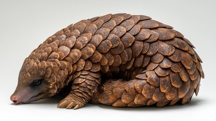 Obraz premium Pangolin curled, studio shot, white background, conservation