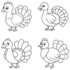 Set of Cartoon Turkey Outlines for Thanksgiving Crafts