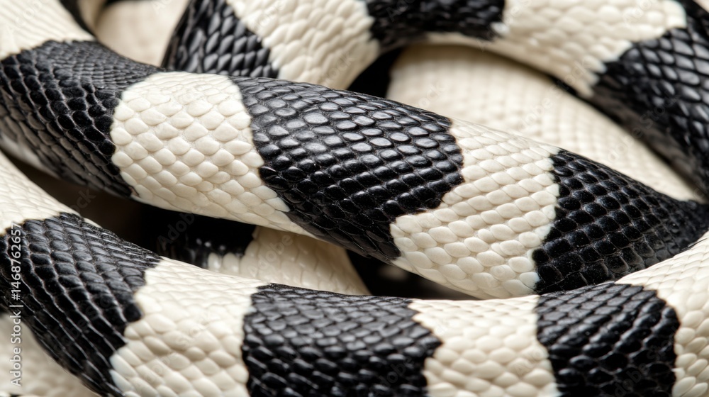 Poster unique black and white patterned snake showcasing intricate scale textures in close-up view