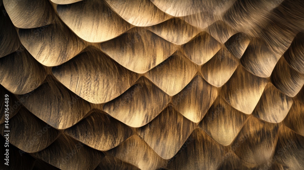 Poster textured surface of overlapping scales showing patterns and hues, creating an intricate design of na