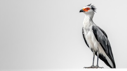 Secretarybird Profile, Studio Shot, White Background, Wildlife