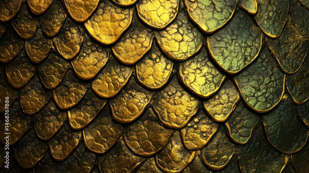 Poster beautiful textured scales in vibrant gold and green tones showcasing intricate patterns and depth