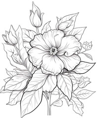 Fototapeta premium Flower Coloring Page, black and white. Floral pattern for coloring book Page