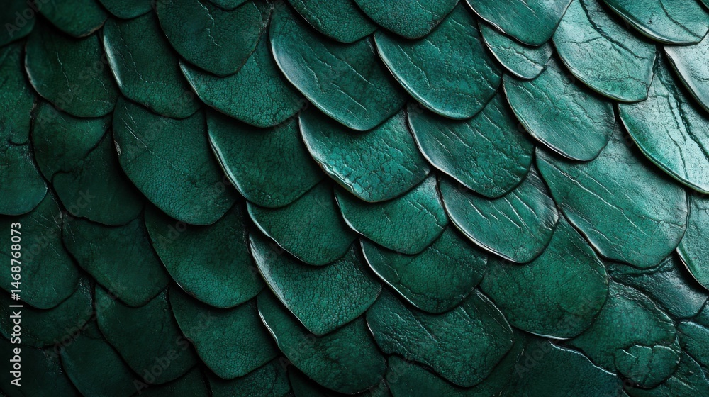 Poster textured green scales create a mesmerizing pattern resembling a mythical creature's skin