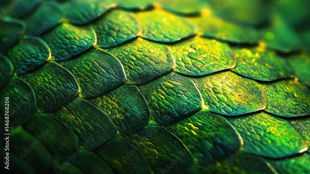 Aufkleber close-up view of vibrant green reptile scales showcasing intricate textures and patterns in natural 