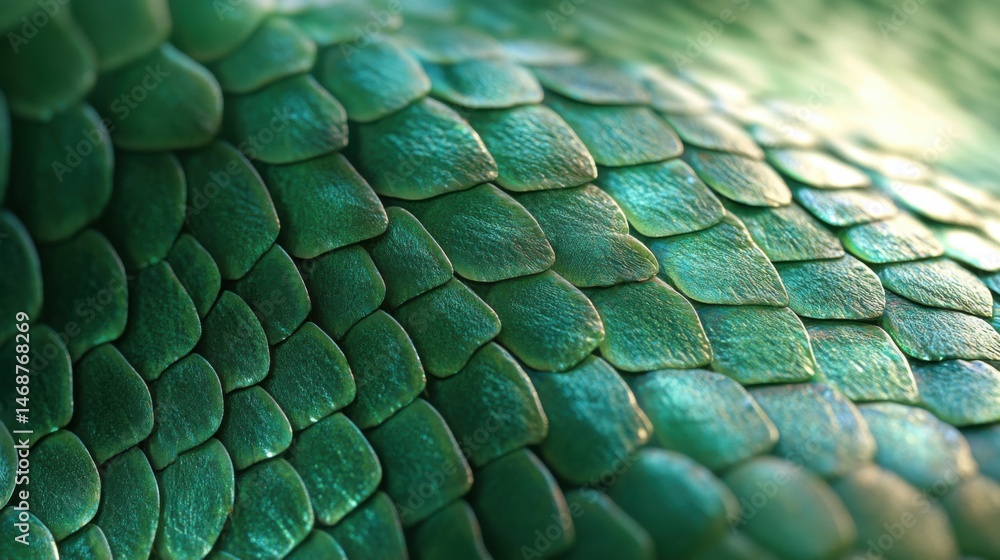 Poster close-up of vibrant green reptile scales showcasing intricate patterns and textures in natural light