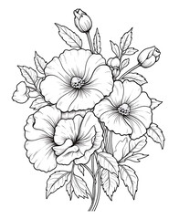 Fototapeta premium Flower Coloring Page, black and white. Floral pattern for coloring book Page