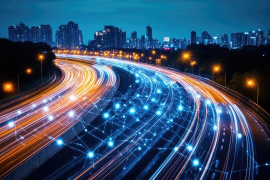 Fototapeta Night city highway network