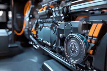 Fototapeta premium Futuristic Engine Closeup Sleek Design Powerful Technology
