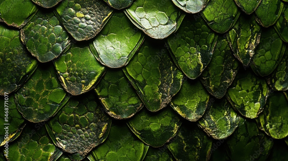 Poster close-up view of vibrant green fish scales showing unique texture and pattern under natural light