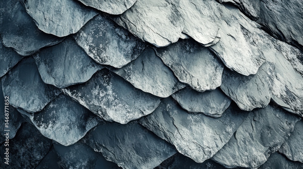 Poster textured slate tiles create an intricate pattern on a building in natural light