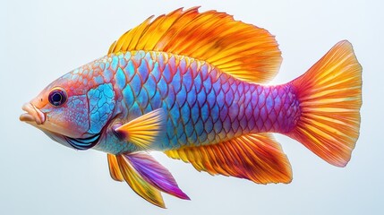 Fototapeta premium Vibrant fish, studio shot, aquatic, white background, graphic design