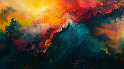 Vibrant abstract painting of swirling colors.