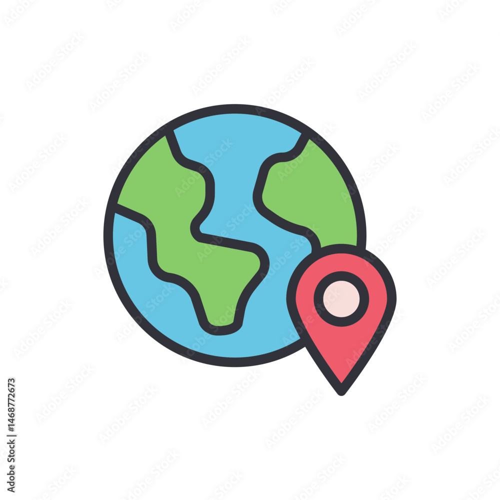 Poster earth globe icon with location pin marker for navigation and travel