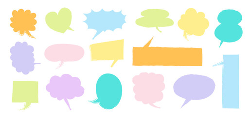 Fototapeta premium Set of Colorful speech bubbles in Hand-drawn style , chatting box, message box outline cartoon elements vector illustration 