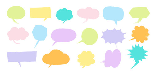 Fototapeta premium Set of Colorful speech bubbles in Hand-drawn style , chatting box, message box outline cartoon elements vector illustration 