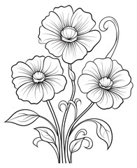 Flower Coloring Page, black and white. Floral pattern for coloring book Page