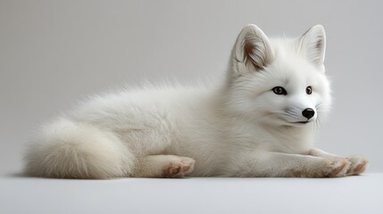 Fototapeta premium White fox kit resting, studio backdrop