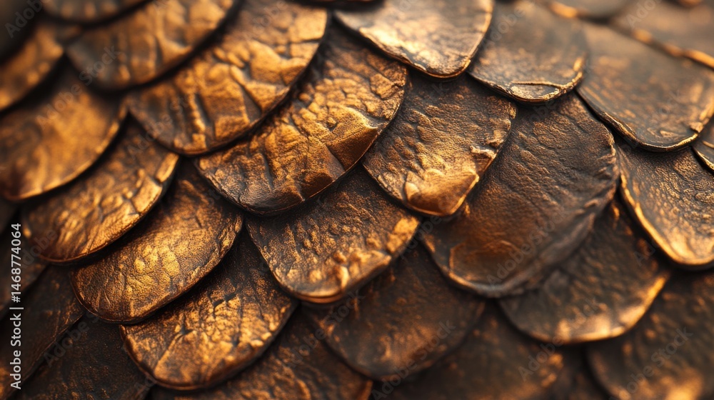 Poster shimmering golden scales create an elegant texture in this close-up view of a mythical creature's sk