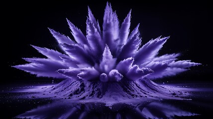 Obraz premium Erupting Purple Powder Explosion On Black Reflective Surface