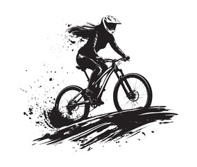 illustration Silhouette of a cyclist riding uphill