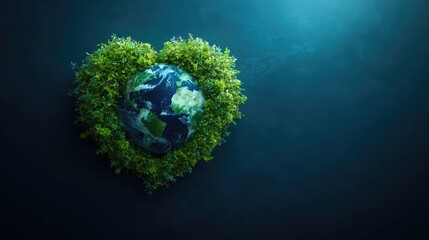 Fototapeta premium Earth surrounded by greenery, forming a heart shape