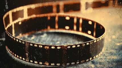 Old film reel on dark surface, nostalgic memories