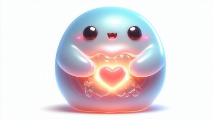 Fototapeta premium Cute fantasy creature holding heart digital art whimsical style bright colors playful concept