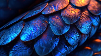 Obraz premium Detailed close-up of shimmering blue dragon scale texture illuminated by soft lighting