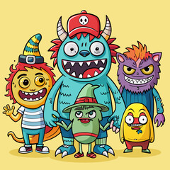 funny cartoon monster doodle characters