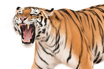 Fototapeta premium Tiger drawing showing a roaring tiger in action, ideal for wildlife websites, nature publications, childrens books, and sports brands.