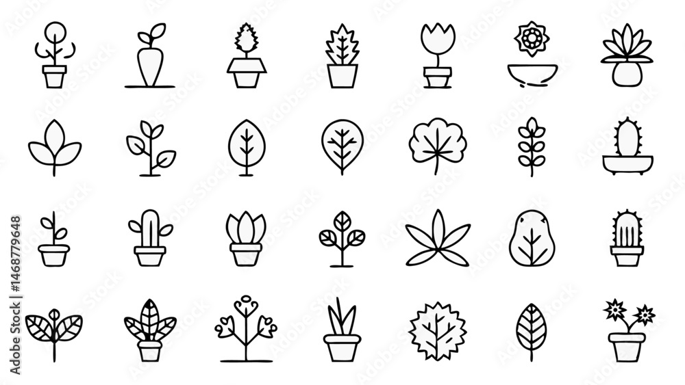 Poster plants line icon set vector pictograms of tree for diverse applications in environmental and botanic