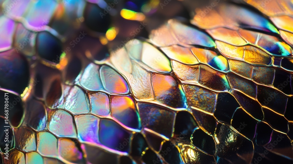 Poster colorful iridescent scales revealing intricate patterns and textures in natural light during a close