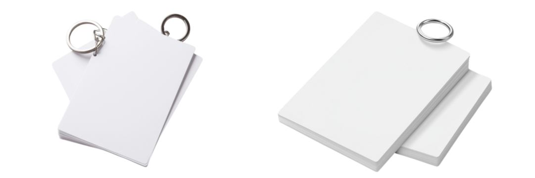  Set of a ,stack of blank white flashcards ,isolated on transparent background.