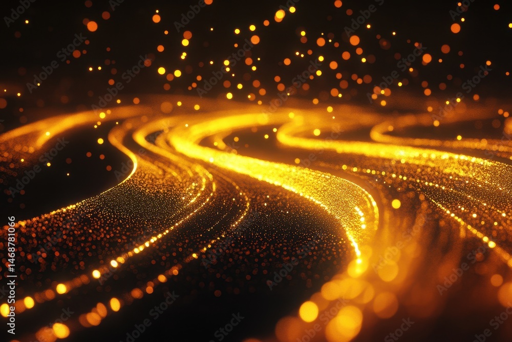 Poster glowing golden paths and lights create a mesmerizing abstract landscape, abstract glowing paths and 