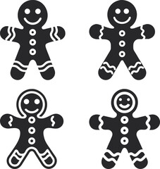 Fun cartoon gingerbread man and woman characters with boy and girl for Christmas holiday costume party illustration