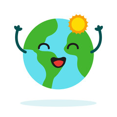 Planet Earth sticker mascot character with cute expression for Environment, ecology and climate themes