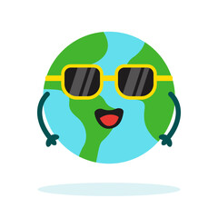 Planet Earth sticker mascot character with cute expression for Environment, ecology and climate themes