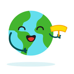 Planet Earth sticker mascot character with cute expression for Environment, ecology and climate themes